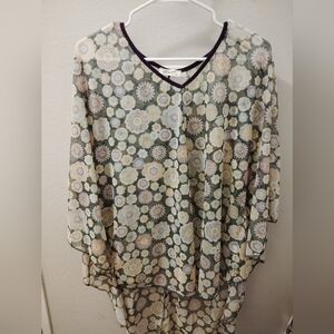 Blumin Apparel Elegant Floral Sheer Blouse with Black Accents